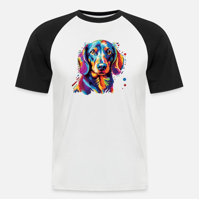 Wasserfarben Farbenfroher Dackel - Männer Baseball-T-Shirt - Weiß/Schwarz