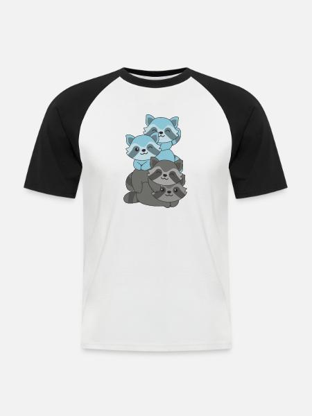 Autoseksuel flagstolthed LGBTQ sød vaskebjørn - Kortærmet herre-baseballshirt - hvid/sort