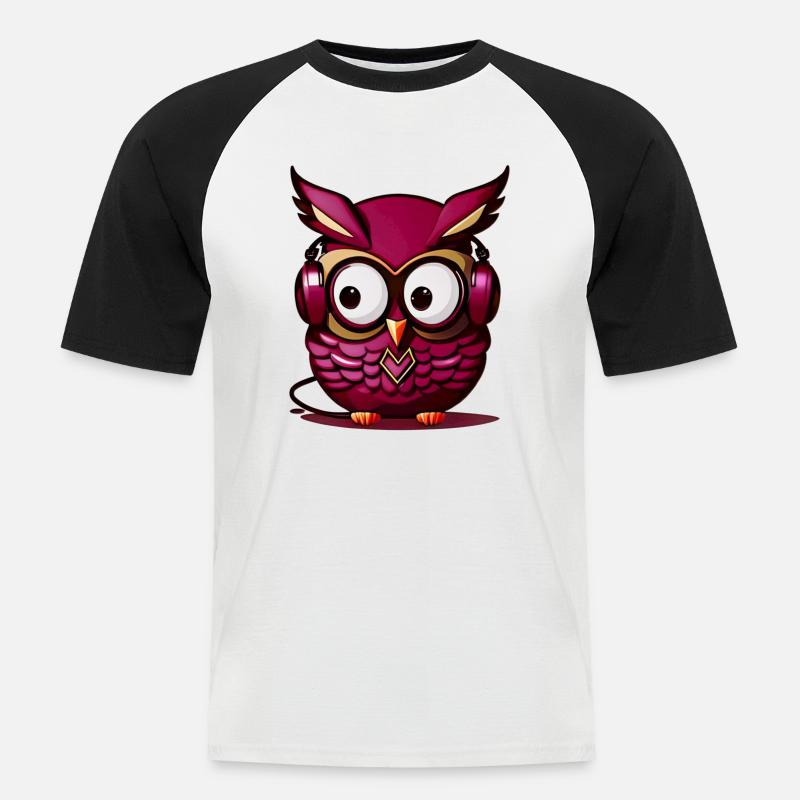 Eule dunkellila Kopfhörer - Männer Baseball-T-Shirt - Weiß/Schwarz