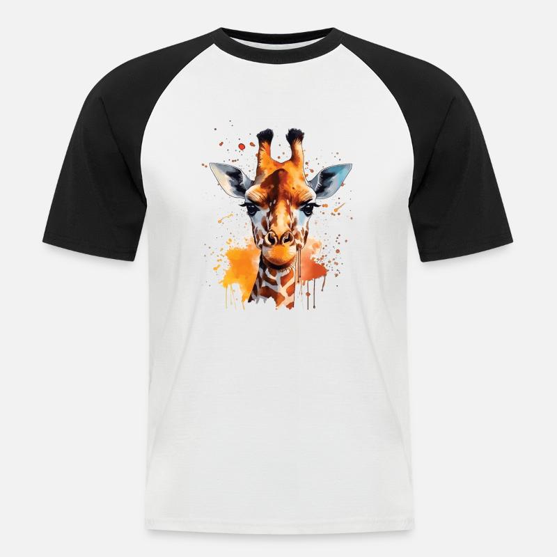 Aquarell-giraffe – Farbenfrohe - Männer Baseball-T-Shirt - Weiß/Schwarz