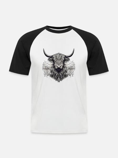 Rustikale Schottische Hochlandkuhlandschaft Und - Männer Baseball-T-Shirt - Weiß/Schwarz