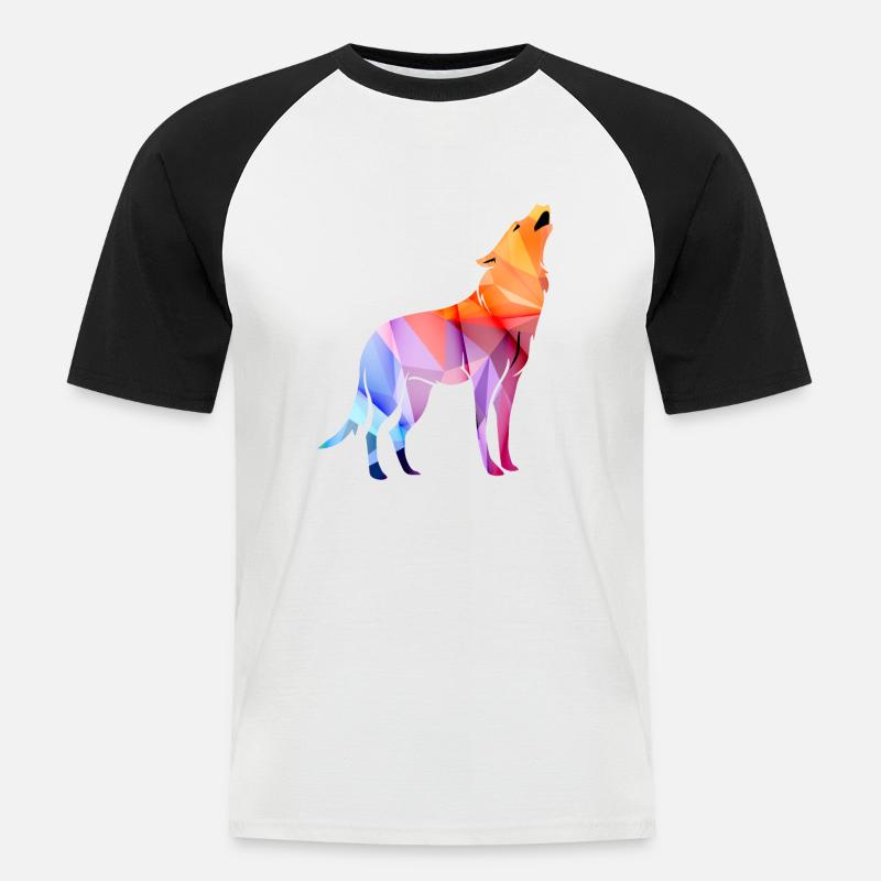 Heulender Polygon Wolf - Männer Baseball-T-Shirt - Weiß/Schwarz