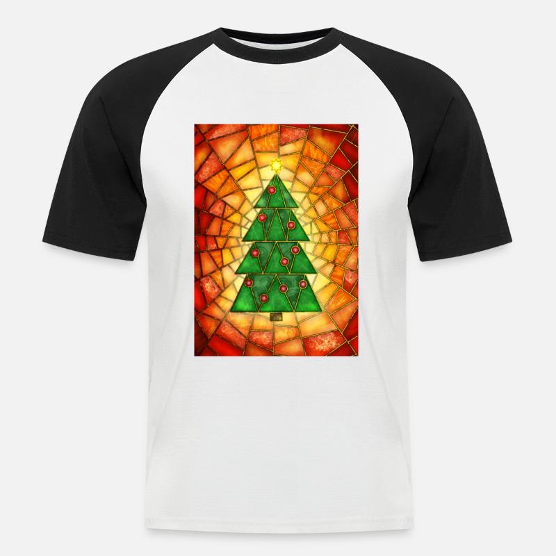 Weihnachtsbaum im Tiffany Stil - Männer Baseball-T-Shirt - Weiß/Schwarz