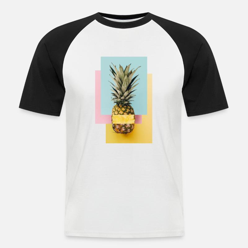 Bunte Ananas / Geschenk Idee - Männer Baseball-T-Shirt - Weiß/Schwarz