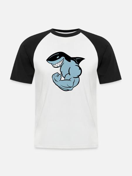 starker Hai 02 - Männer Baseball-T-Shirt - Weiß/Schwarz