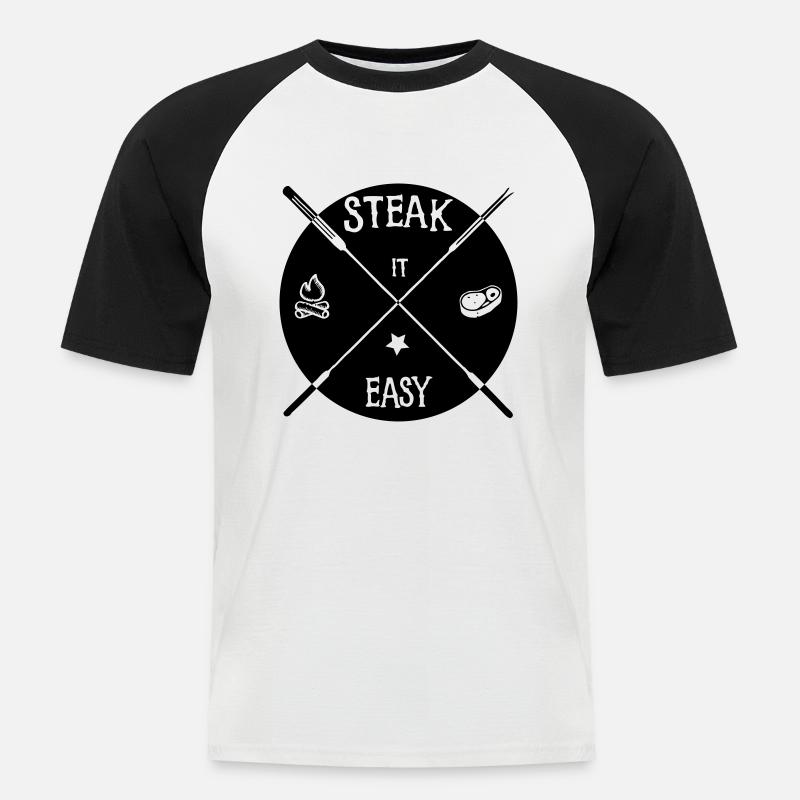 steak it easy_solid - Männer Baseball-T-Shirt - Weiß/Schwarz