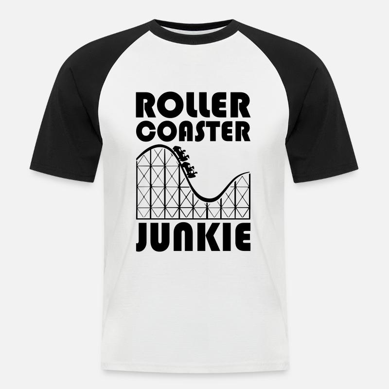 Roller Coaster Junkie - Männer Baseball-T-Shirt - Weiß/Schwarz