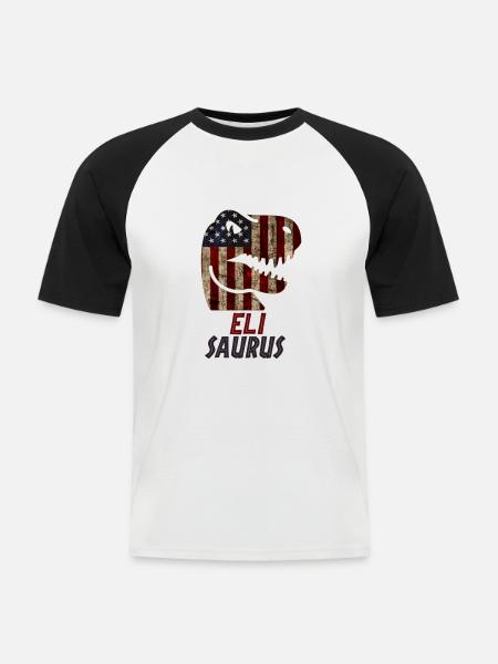 Patriotic Eli Dinosaur Elisaurus - Männer Baseball-T-Shirt - Weiß/Schwarz