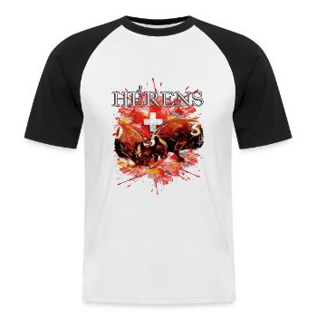 Kampfkuh, Schweizer Herenskuh - Männer Baseball-T-Shirt - Weiß/Schwarz - Vorne - Nik (191cm)