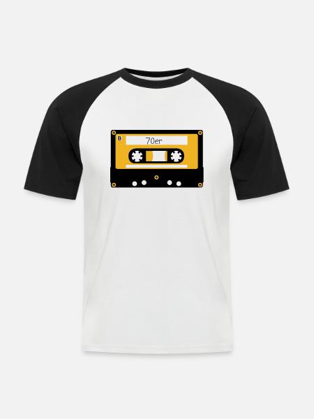 Kassette 70er - Männer Baseball-T-Shirt - Weiß/Schwarz