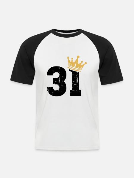 31 Crown 31 års fødselsdag 31 år gammel - Kortærmet herre-baseballshirt - hvid/sort