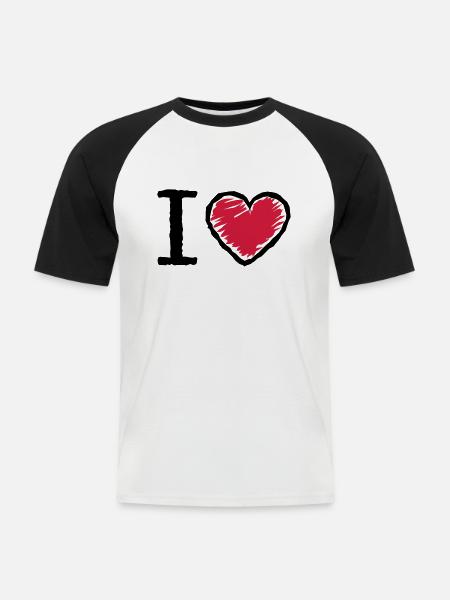 I love heart - Männer Baseball-T-Shirt - Weiß/Schwarz