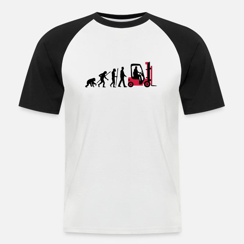 evolution_gabelstapler_122013_b_2c - Männer Baseball-T-Shirt - Weiß/Schwarz