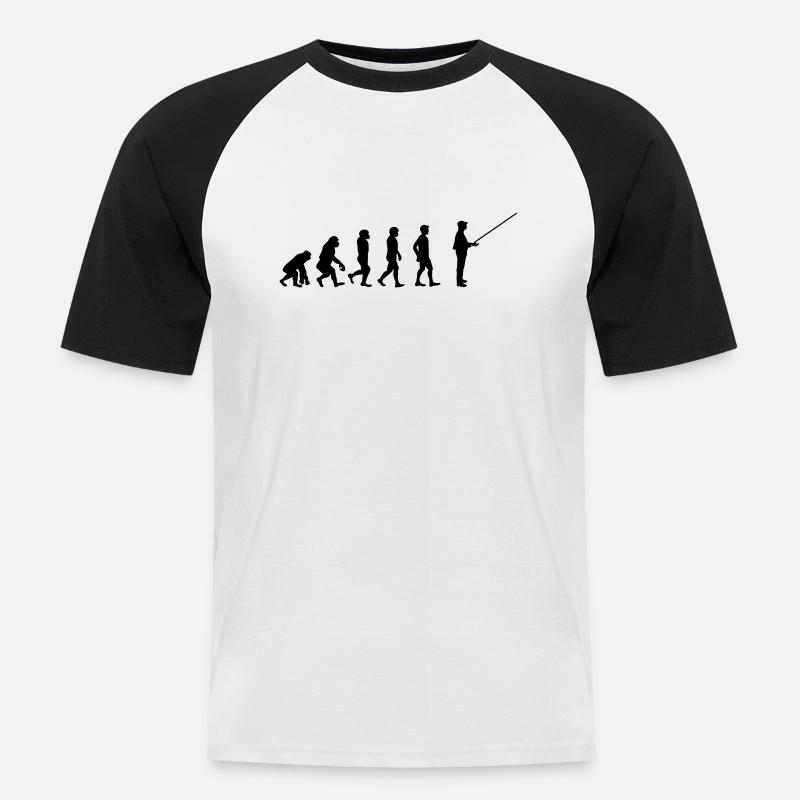 Evolution Angler - Männer Baseball-T-Shirt - Weiß/Schwarz
