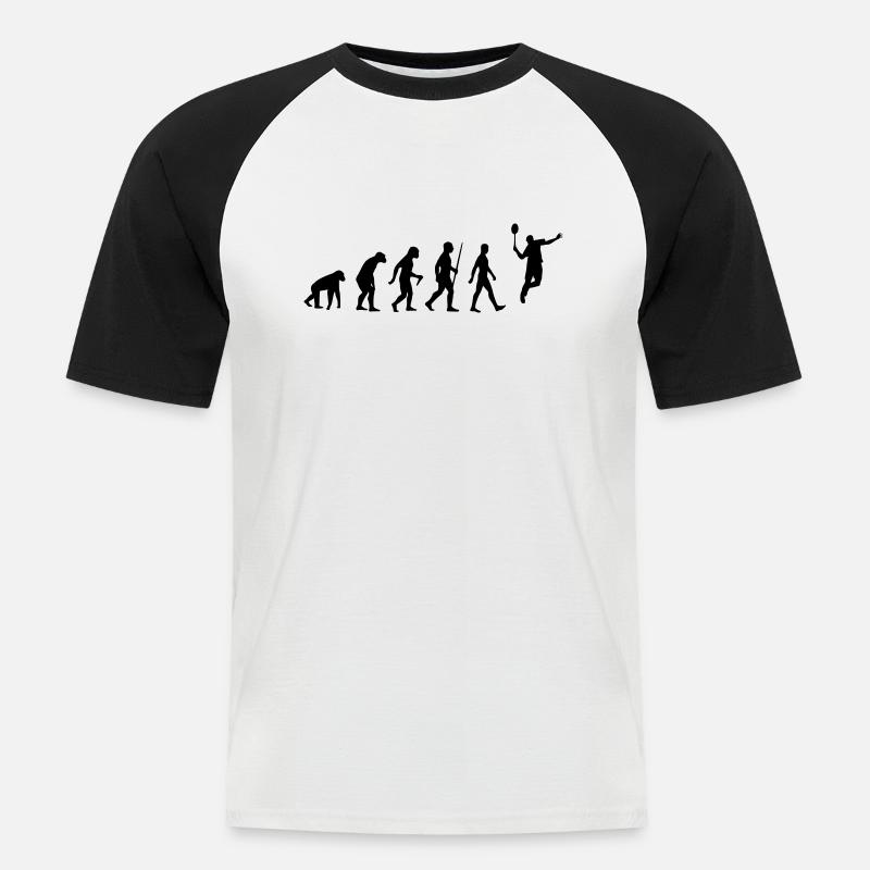 Evolution - badminton, badminton, human, monkey - Men's Baseball T-Shirt - white/black