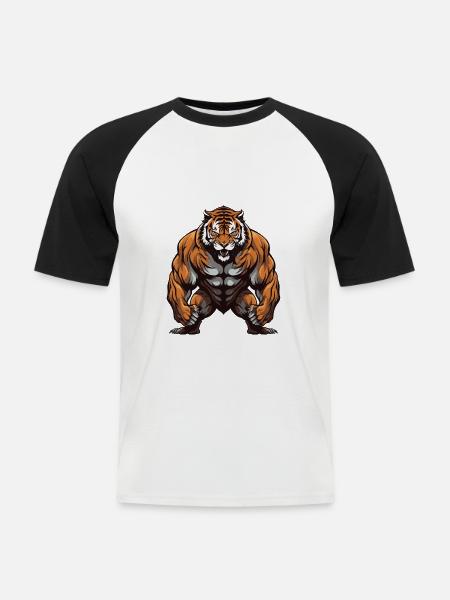 Tiger Beast Fitness - Männer Baseball-T-Shirt - Weiß/Schwarz