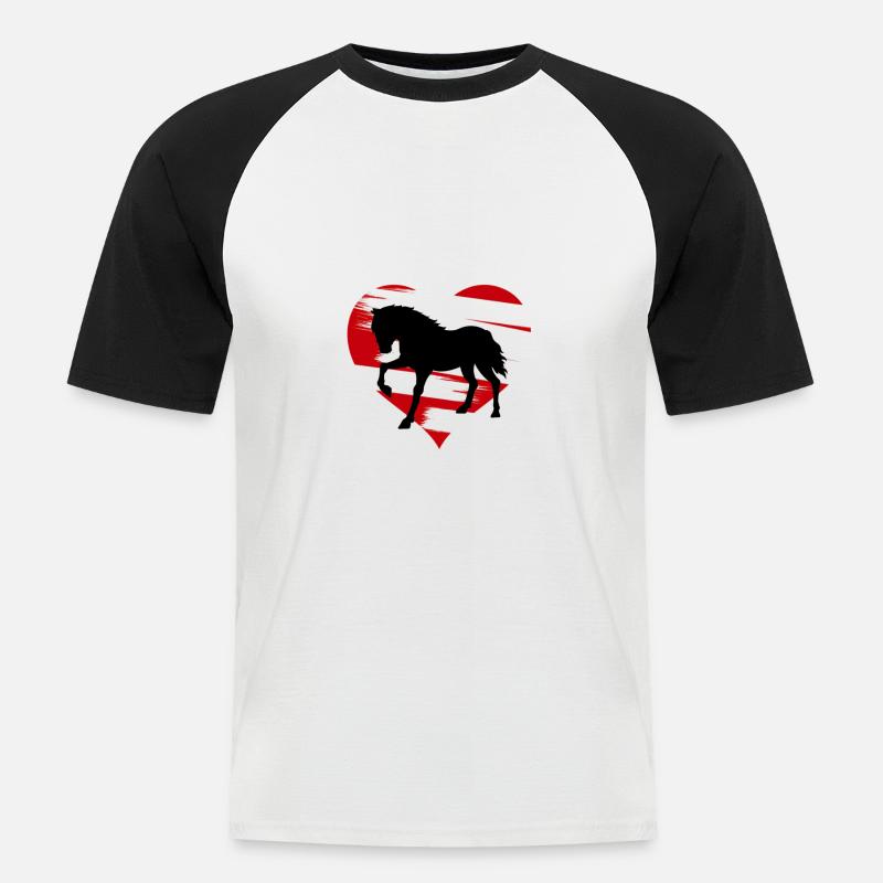 Pferdeshirt - Pferde Silhouette mit Herz - Männer Baseball-T-Shirt - Weiß/Schwarz