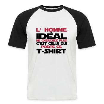 l'homme idéal - T-shirt baseball manches courtes Homme - blanc/noir - Devant - Nik (191cm)