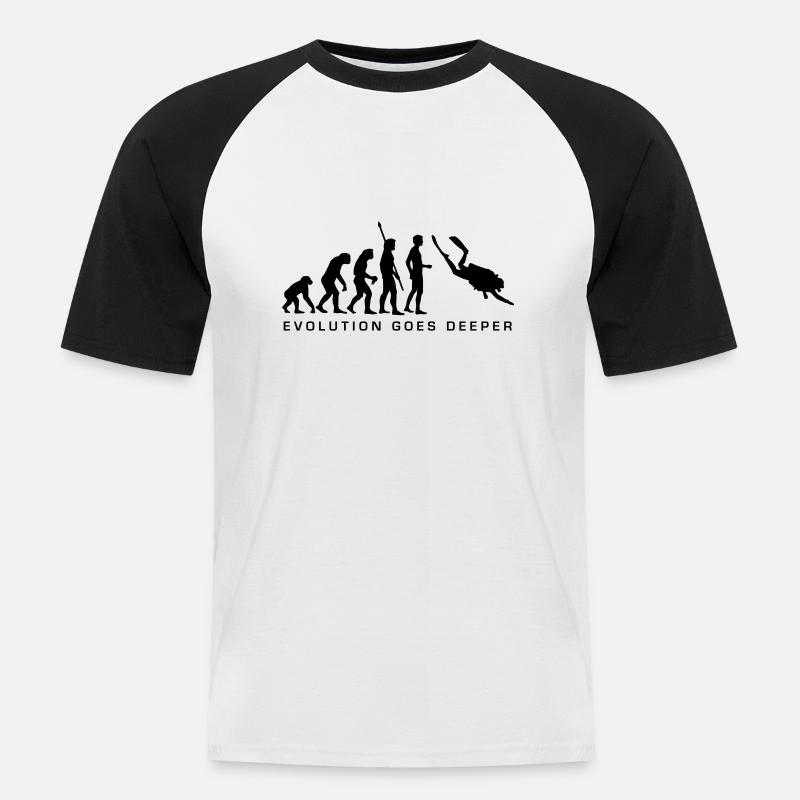 evolution_taucher_b - Männer Baseball-T-Shirt - Weiß/Schwarz