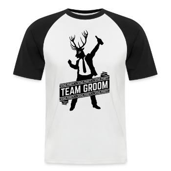 Team Groom / Stag Party (JGA / 1C) - Männer Baseball-T-Shirt - Weiß/Schwarz - Vorne - Nik (191cm)
