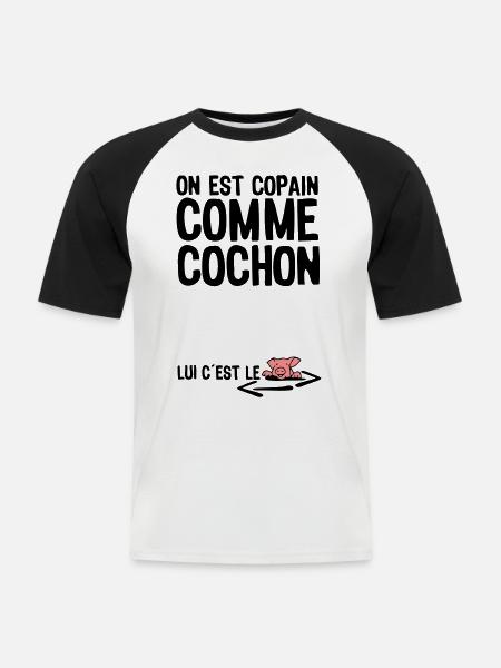 copain comme cochon citation1 expression - T-shirt baseball manches courtes Homme - blanc/noir