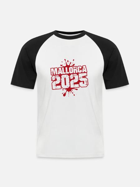 Mallorca 2025 Klecks - Männer Baseball-T-Shirt - Weiß/Schwarz
