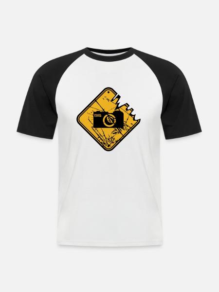 Danger warning sign camera - Men's Baseball T-Shirt - white/black