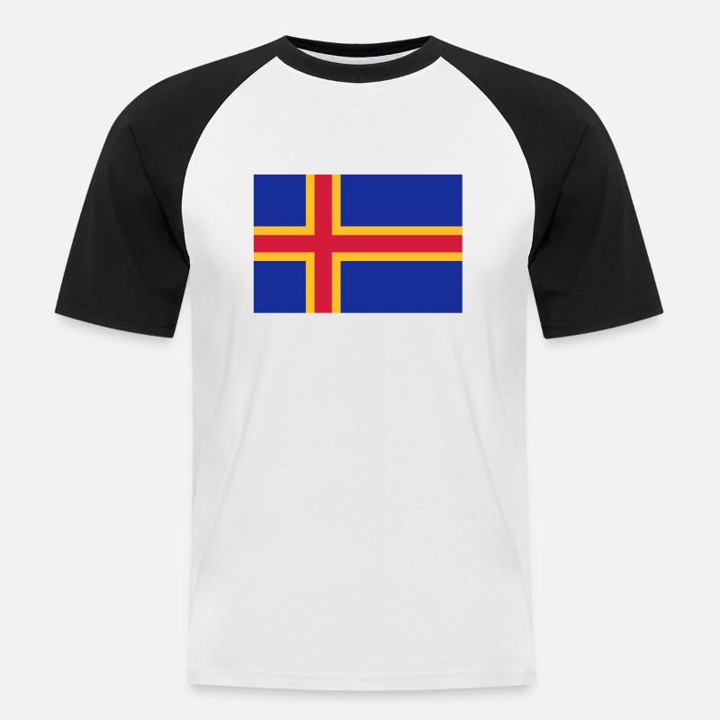 drapeau_aland - Männer Baseball-T-Shirt - Weiß/Schwarz