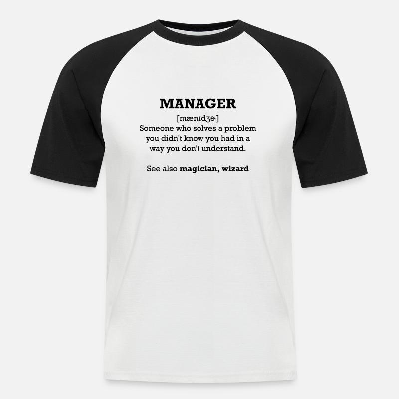 Manager - wizard - Männer Baseball-T-Shirt - Weiß/Schwarz