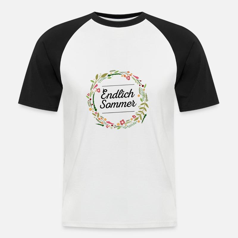 Endlich Sommer | Blumen Design | Geschenkidee - Männer Baseball-T-Shirt - Weiß/Schwarz