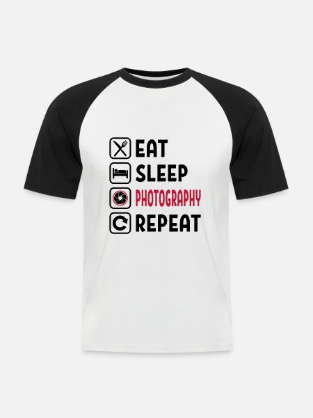 Eat Sleep Photography Repeat - Männer Baseball-T-Shirt - Weiß/Schwarz