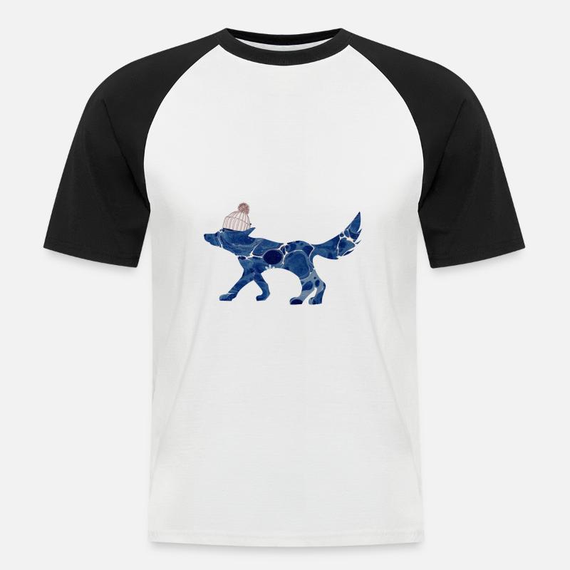 fuchs mit mütze e 12 - Männer Baseball-T-Shirt - Weiß/Schwarz