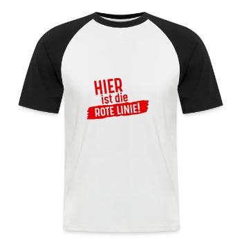 Hier ist die rote Linie - Männer Baseball-T-Shirt - Weiß/Schwarz - Vorne - Nik (191cm)
