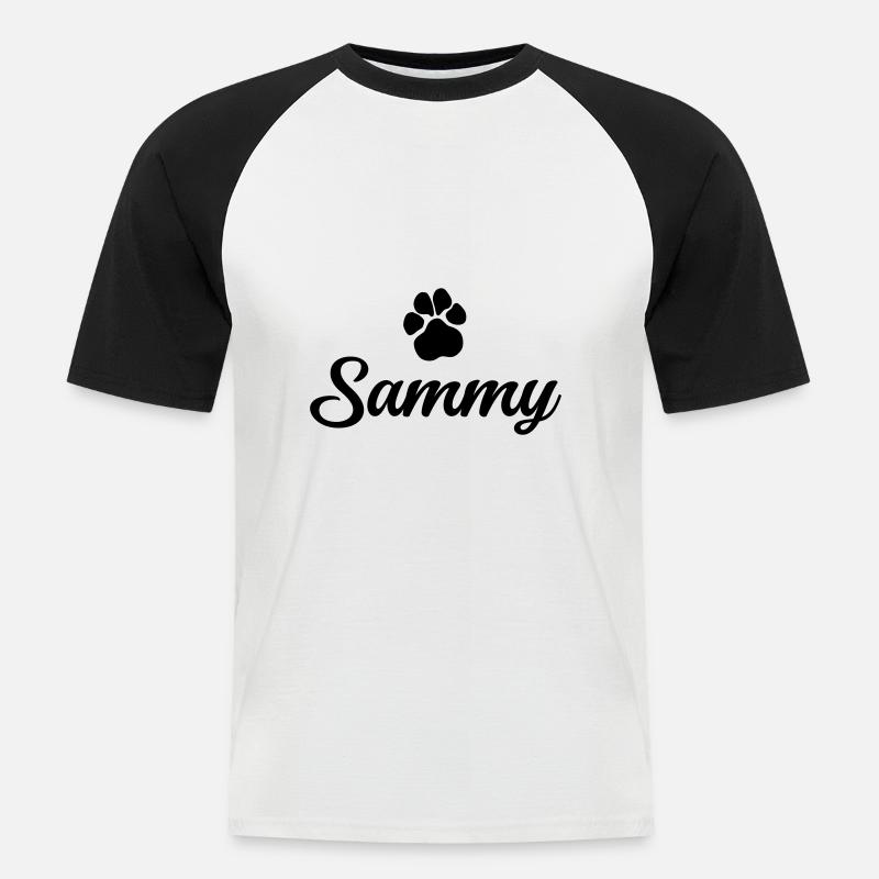 Hundename SAMMY mit Pfote - Männer Baseball-T-Shirt - Weiß/Schwarz