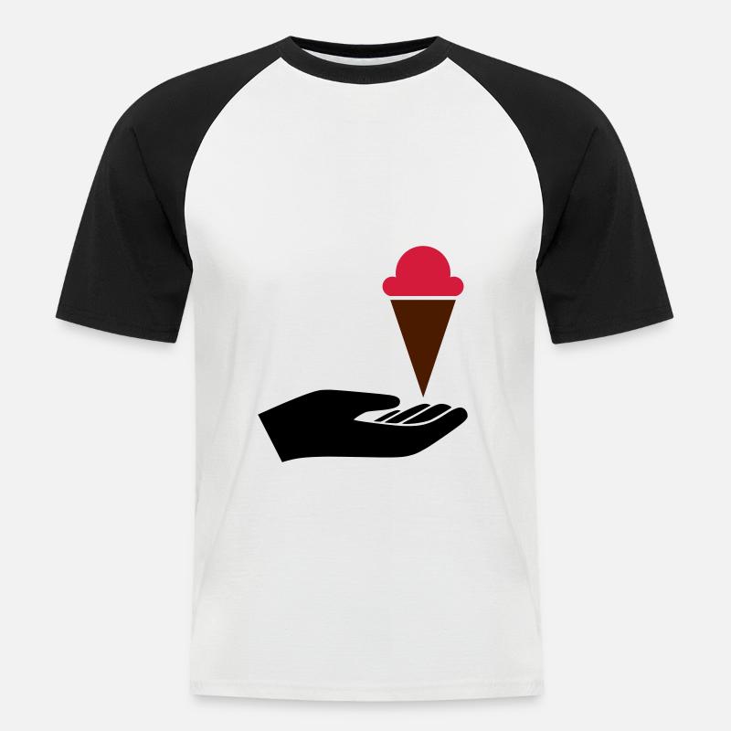 Hand reicht Eis - Männer Baseball-T-Shirt - Weiß/Schwarz
