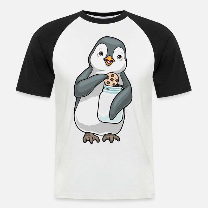 Pinguin Cookie - Männer Baseball-T-Shirt - Weiß/Schwarz