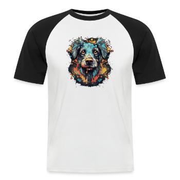 Chien - T-shirt baseball manches courtes Homme - blanc/noir - Devant - Nik (191cm)