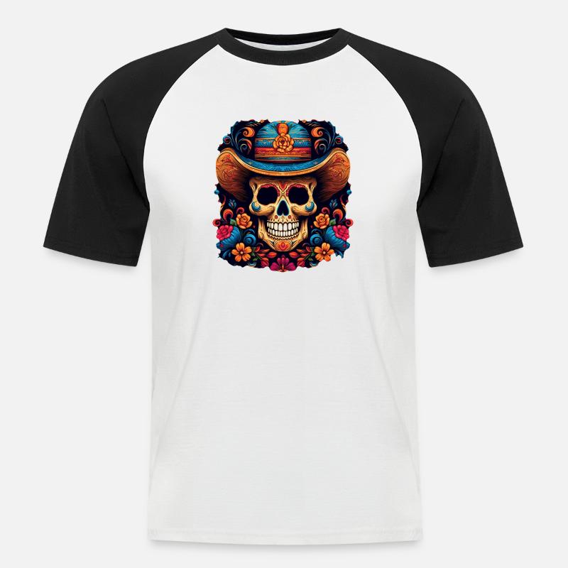 Cinco de Mayo Skull - Männer Baseball-T-Shirt - Weiß/Schwarz