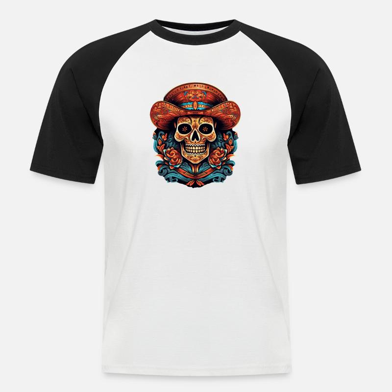 Cinco de Mayo Skull - Männer Baseball-T-Shirt - Weiß/Schwarz