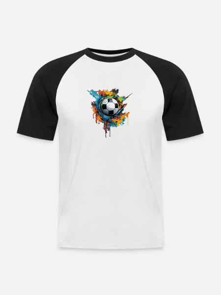 Fußball Ball - Männer Baseball-T-Shirt - Weiß/Schwarz