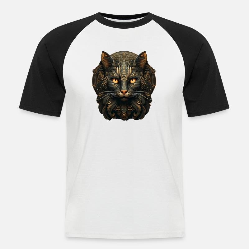 Katze - Männer Baseball-T-Shirt - Weiß/Schwarz