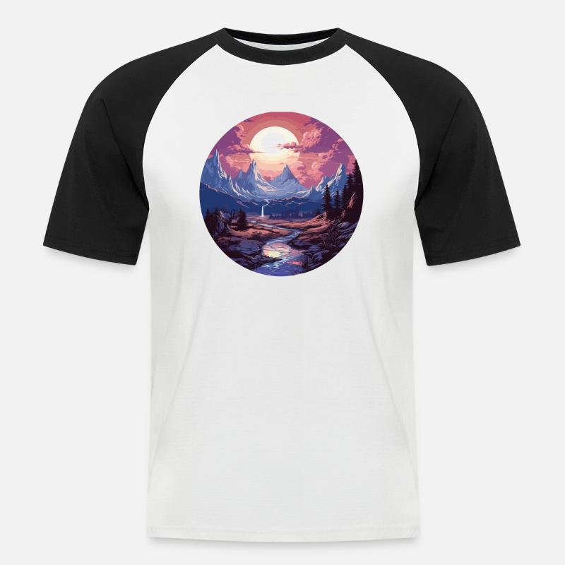 Landschaft - Illustration - Männer Baseball-T-Shirt - Weiß/Schwarz