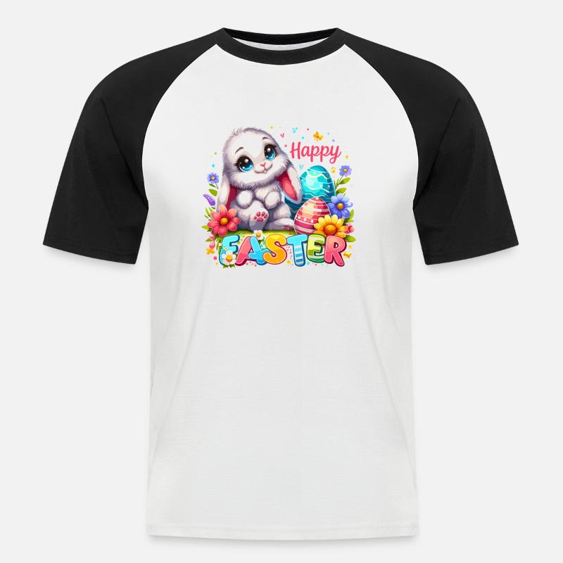 Happy Easter - Easter Bunny Illustration - Men's Baseball T-Shirt - white/black