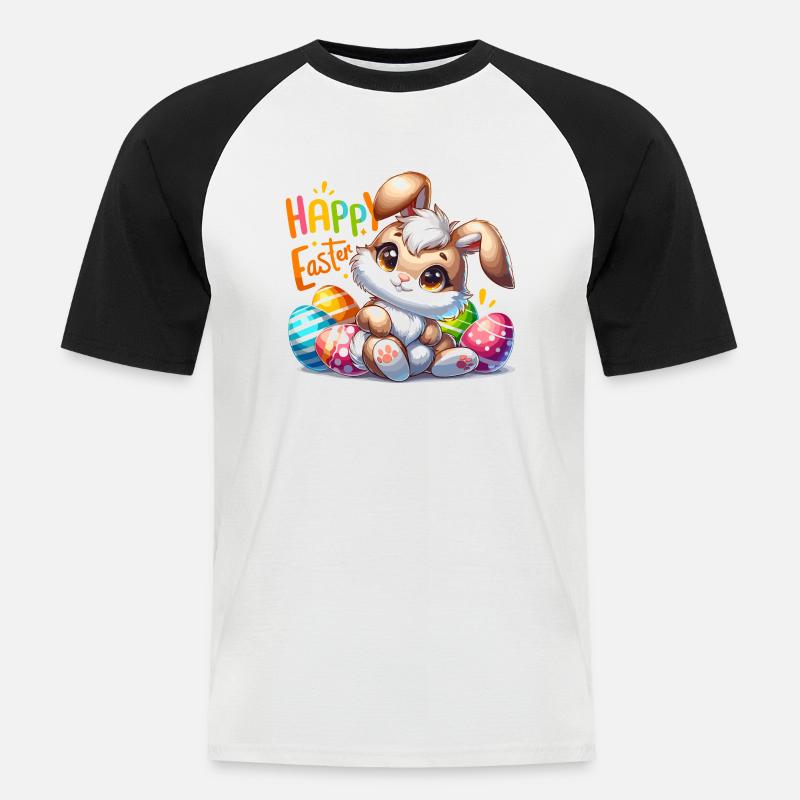 Happy Easter - Easter Bunny Illustration - Men's Baseball T-Shirt - white/black