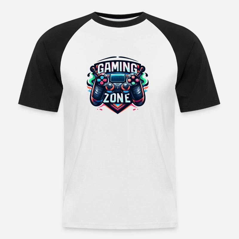 Gaming Zone - Controller Illustration - Männer Baseball-T-Shirt - Weiß/Schwarz
