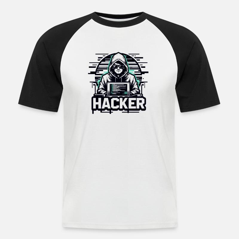 Hacker - Illustration - Männer Baseball-T-Shirt - Weiß/Schwarz