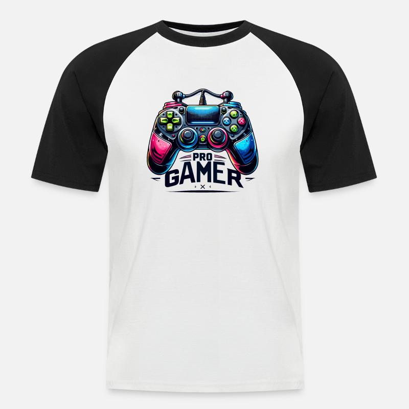 Pro Gamer - Controller Illustration - Männer Baseball-T-Shirt - Weiß/Schwarz