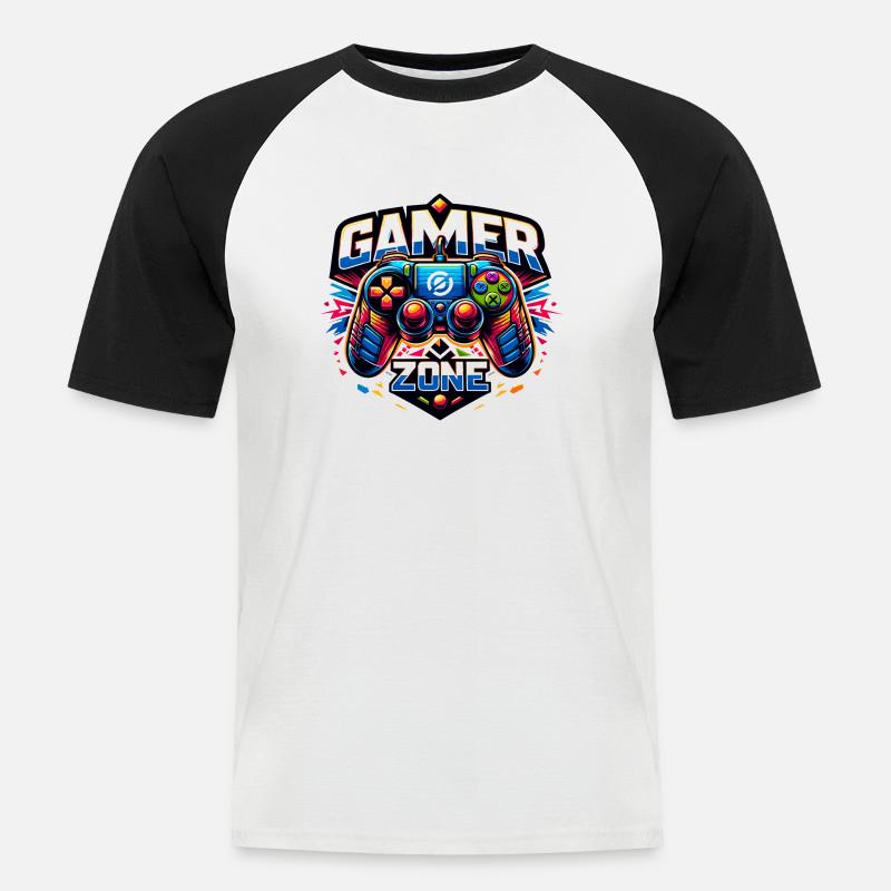 Gamer Zone - Controller Illustration - Männer Baseball-T-Shirt - Weiß/Schwarz