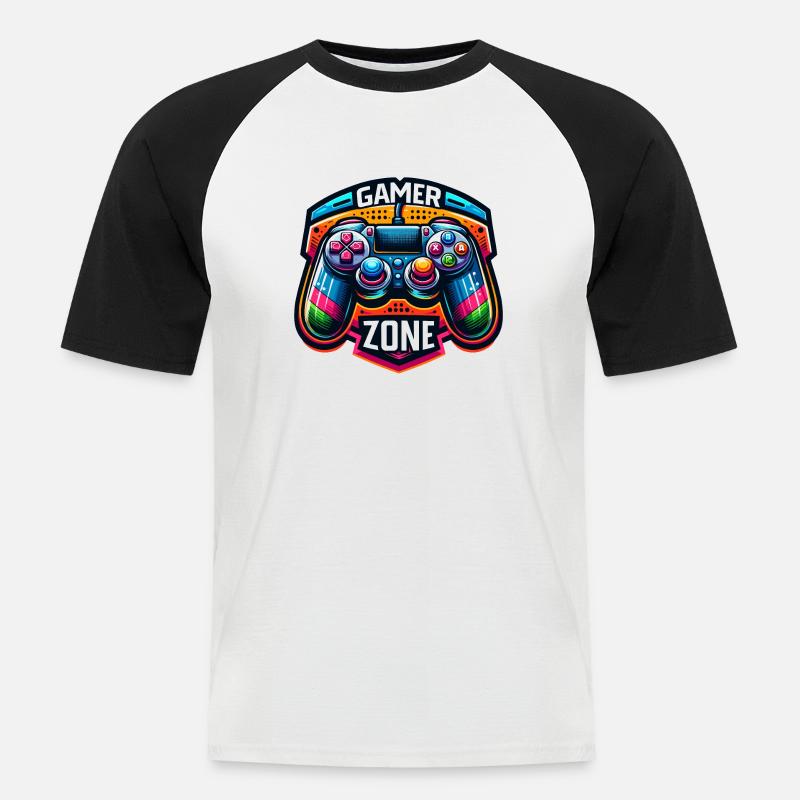 Gamer Zone - Controller Illustration - Männer Baseball-T-Shirt - Weiß/Schwarz