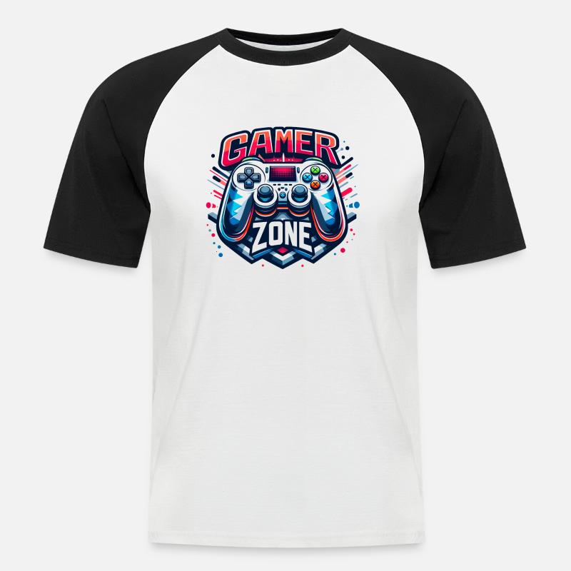 Gamer Zone - Controller Illustration - Männer Baseball-T-Shirt - Weiß/Schwarz